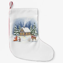 Woodland Winter Cabin Christmas Stocking