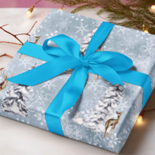 Woodland Winter Deer Kerstboom Snowflake Cadeaupapier