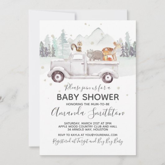 Woodland Winter Fox Baby shower Kaart (Voorkant)