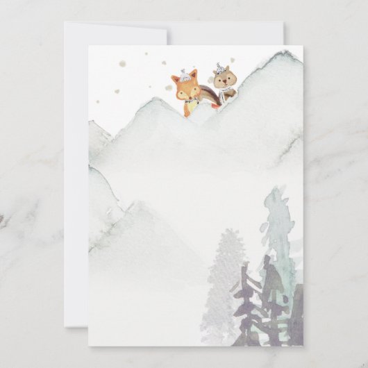 Woodland Winter Fox Baby shower Kaart (Achterkant)