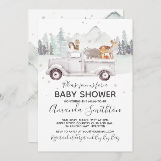 Woodland Winter Fox Baby shower Kaart (Voorkant / Achterkant)