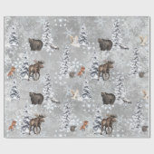 Woodland Winter Moose kerstboom Snowflake Cadeaupapier (Vlak)