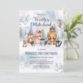 Woodland Winter ONE derland Invitation d'anniversa (Debout devant)