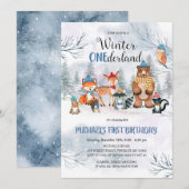Woodland Winter ONE derland Invitation d'anniversa (Devant / Derrière)