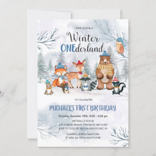 Woodland Winter ONEderland Birthday Invitation Kaart