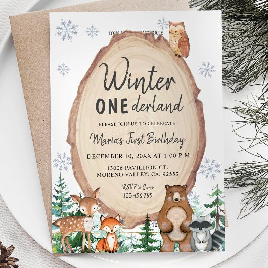 Woodland Winter Onederland Invitation d'anniversai