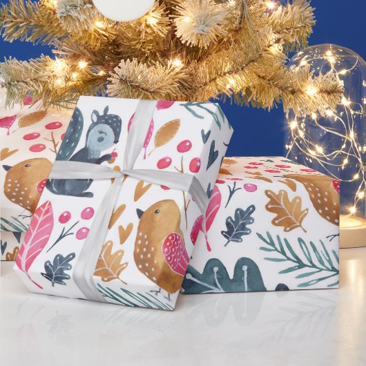 Woodland Winter Waterverf Fox Kerstmis Cadeaupapier (Feestdagen)