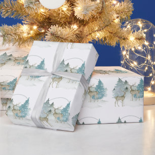 Woodland Winter Waterverf Herten Kerst Cadeaupapier