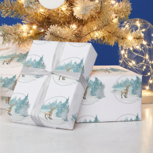 Woodland Winter Waterverf Herten Kerstmis Cadeaupapier