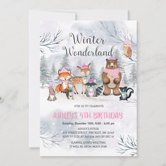 Woodland Winter Wonderland Anniversaire Invitation (Devant)