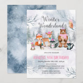 Woodland Winter Wonderland Anniversaire Invitation (Devant / Derrière)