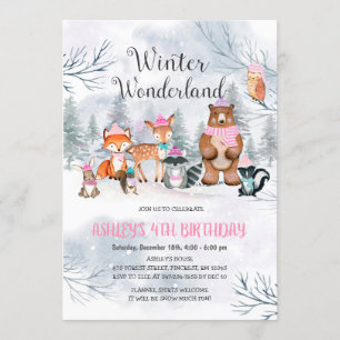 Woodland Winter Wonderland Birthday Invitation Kaart