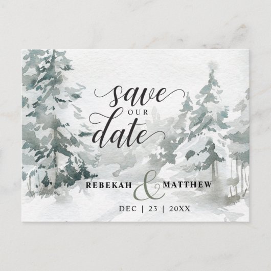 Woodland Winter Wonderland Briefkaart Save the Dat (Voorkant)