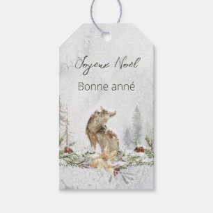 Woodland Wolf French Merry kerst Nieuwjaar Cadeaulabel