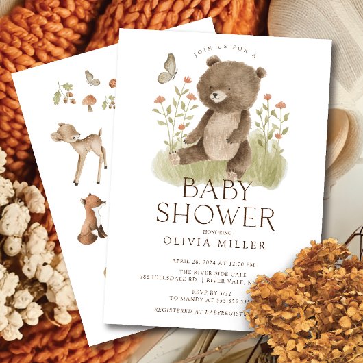 Woodland Wonder Bear Baby shower Invitation