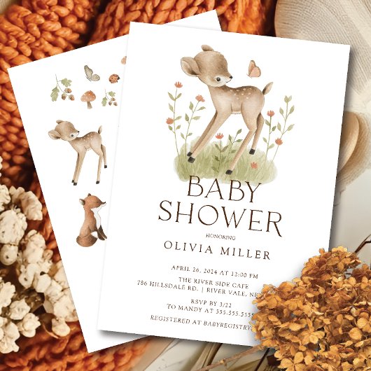 Woodland Wonder Deer Baby shower Invitation