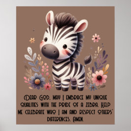 Woodland Zebra Kinder Christelijke Gebed op Bruin  Poster