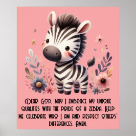 Woodland Zebra Kinder Christelijke gebeden op roze Poster