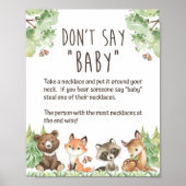 Woodland Zeg niet dat Baby shower Game Sign. Poster (Voorkant)