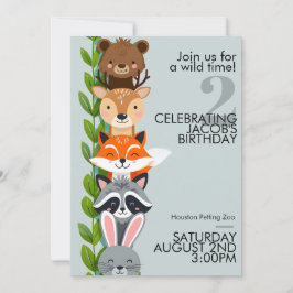 Woodland Zoo Animal Birthday Invitation Kaart