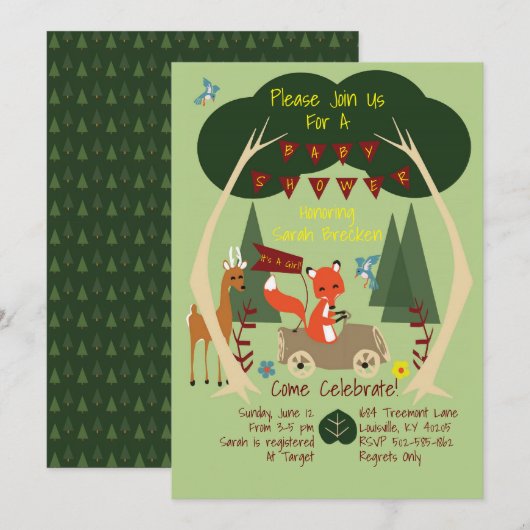 Woodlands Baby shower Invitation Kaart (Voorkant / Achterkant)