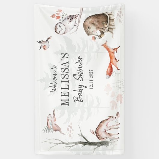 Woodlands Rustic Forest Animals Baby shower Custom Spandoek (Verticaal)