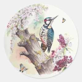 Woodpecker Waterverf Ronde Sticker