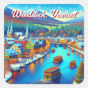 Woodstock, Vermont tijdens de kerstdagen Vierkante Sticker