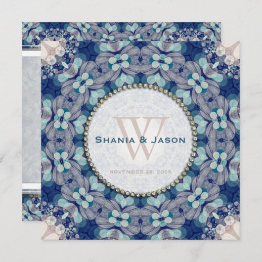 Woodsy Boho Folk Navy BlueMonogram Invitation (Devant / Derrière)