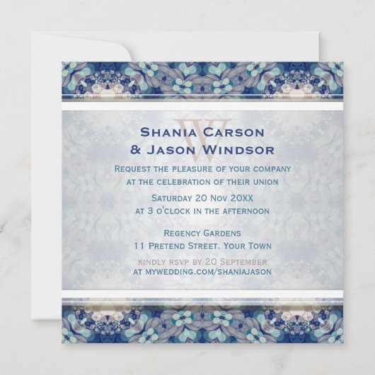 Woodsy Boho Folk Navy BlueMonogram Invitation (Dos)