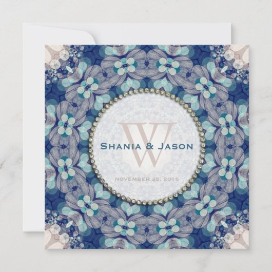 Woodsy Boho Folk Navy BlueMonogram Invitation (Devant)