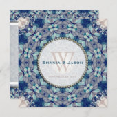 Woodsy Boho Folk Navy BlueMonogram Uitnodiging (Voorkant / Achterkant)