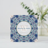 Woodsy Boho Folk Navy BlueMonogram Uitnodiging (Staand voorkant)