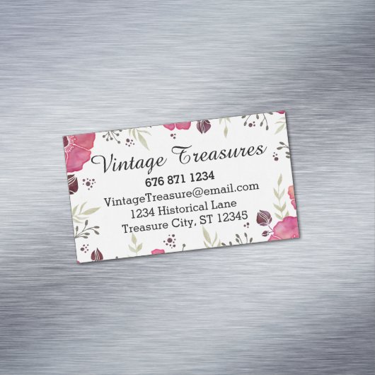 Woodsy Leaf en Bloemen Roze en Grijs Patroon Magnetisch Visitekaartje (Voorbeeld)