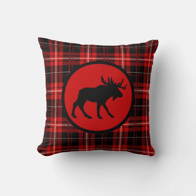 Woodsy Red Pset Moose Print Kussen (Voorkant)