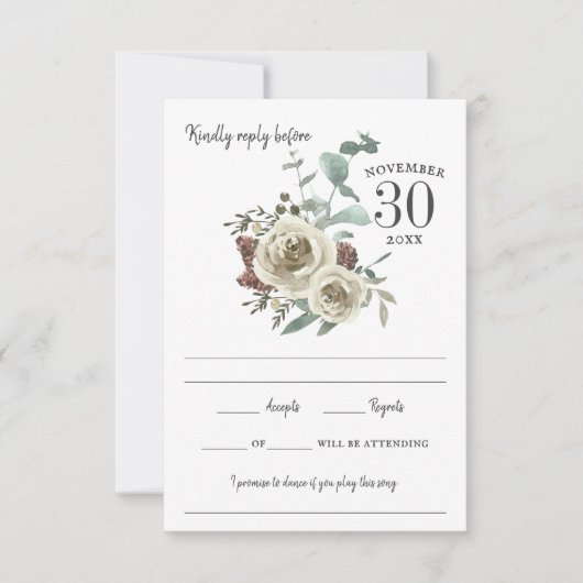 Woodsy Roos Waterverf Response RSVP Kaartje (Voorkant)