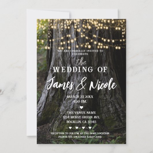 Woodsy Tree Sparkle Lights Forest Rustic Wedding Kaart (Voorkant)