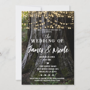 Woodsy Tree Sparkle Lights Forest Rustic Wedding Kaart
