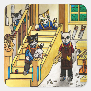 Woodwork Joinery Cats Vierkante Sticker