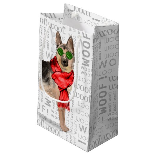 Woof Art en een Duitse herder kersthond Klein Cadeauzakje (Achterkant Gekanteld)