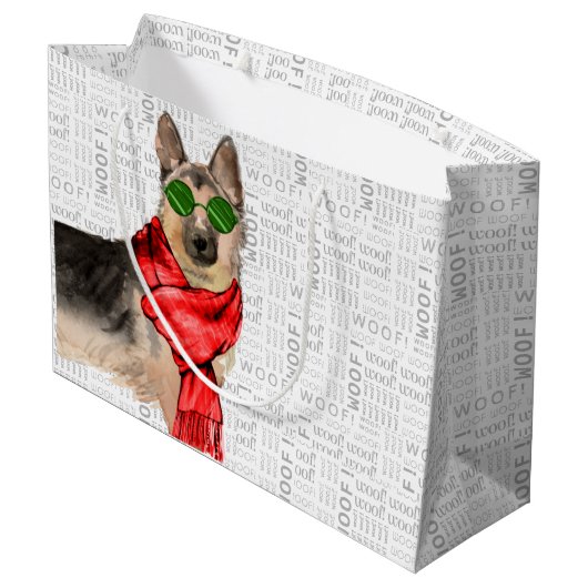 Woof Art Grappige Duitse Herder Kerstmis Groot Cadeauzakje (Achterkant Gekanteld)