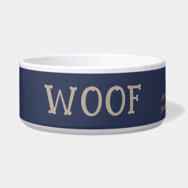 Woof Leuke Typografie Navy Blue Gepersonaliseerde  Voerbakje