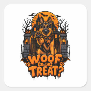 Woof Of Trakt Duitse Herdershond Halloween Grappig Vierkante Sticker