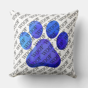 WOOF Typografie Blauwe Poot Print Moderne Hond Pet Kussen