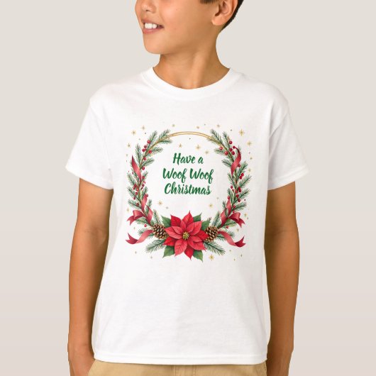 Woof Woof Christmas Shirt - Customizable Text  (Voorkant)