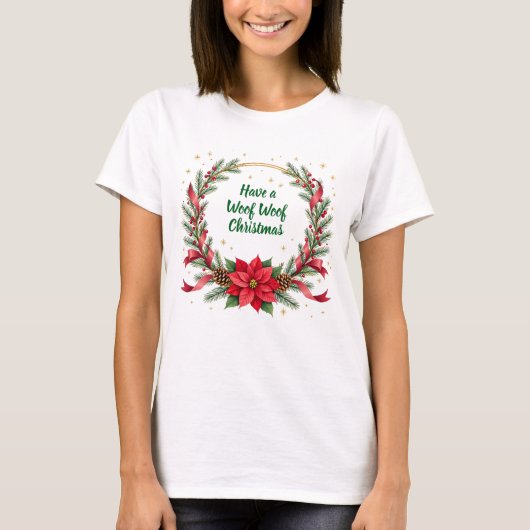 Woof Woof Christmas Shirt - Customizable Text  (Voorkant)