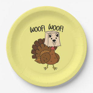 Woof Woof Funny Thanksgiving Turkije Diner Papieren Bordje