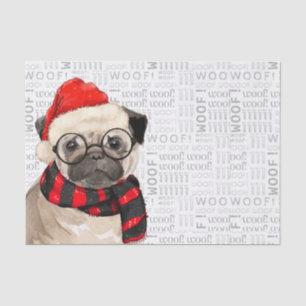 Woof Woord Kunst en Kerst Pug Lover Tissuepapier