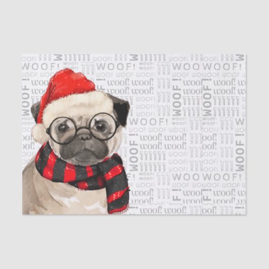 Woof Woord Kunst en Kerst Pug Lover Tissuepapier (Voorkant)