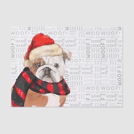 Woof Woordkunst en Engelse Bulldog Kerstmis Tissuepapier (Voorkant)